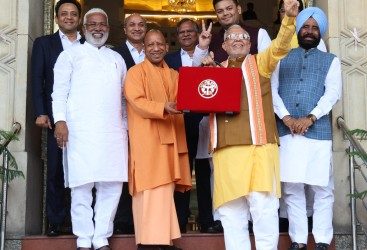 Uttar Pradesh Chief Minister Yogi Adityanath before unveiling of state Budget on Thursday.