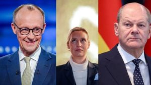 Friedrich Merz (L), Alice Elisabeth Weidel (M), and Olaf Scholz (R)!