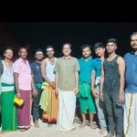 Billionaire Sridhar Vembu with a group of 40 people at Thoranamalai Murugan temple.