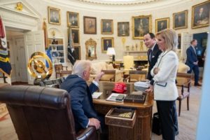 Television presenter Laura Ingraham with US President Donald Trump in the Oval Office Tour !