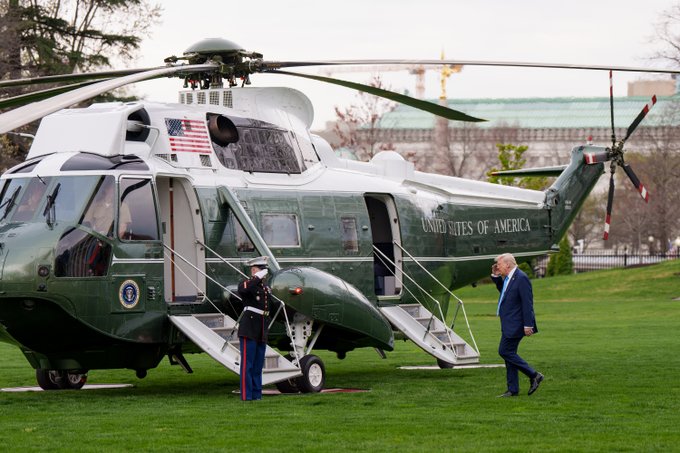 US President Donald Trump hops to a helicopter !