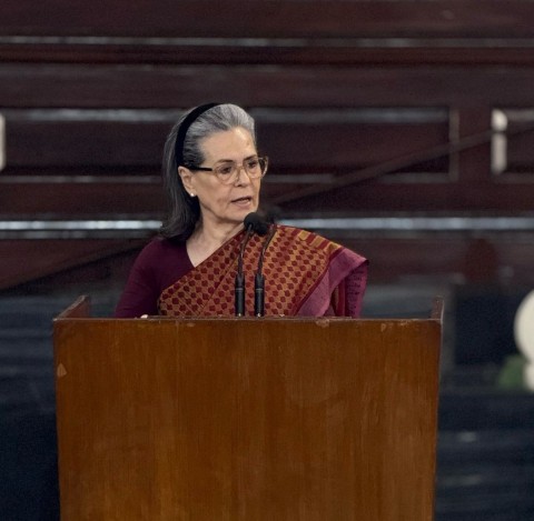 CPP chairperson Sonia Gandhi addresses party leaders in Central Hall of parliament on Thursday !