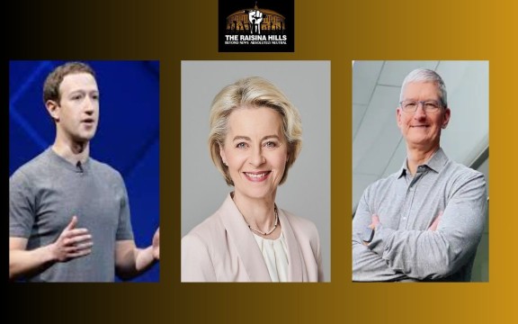 CEO of Meta and Apple Marc Zuckerberg and Tim Cook respectively, EU President Ursula ven der Leyen in the centre !
