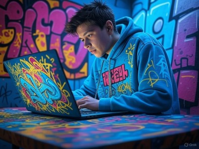 A representative image of a kid hooked to internet !
