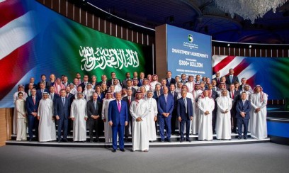 Crown Prince Mohammed bin Salman and President Donald J. Trump with Saudi and US investors.