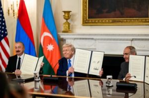US President Donald Trump with the signing of the peace deal by Armenia & Azerbaijan!