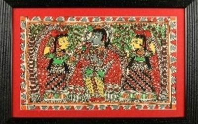 Madhubani Painting of Lord Krishna and Gopis !