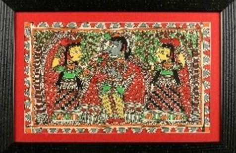 Madhubani Painting of Lord Krishna and Gopis !