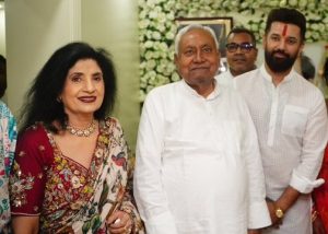 Bihar Chief Minister Nitish Kumar with Union Minister Chirag Paswan in Patna.