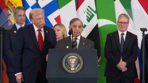 Pakistan PM Shehbaz Sharif speaks at Gaza Summit.