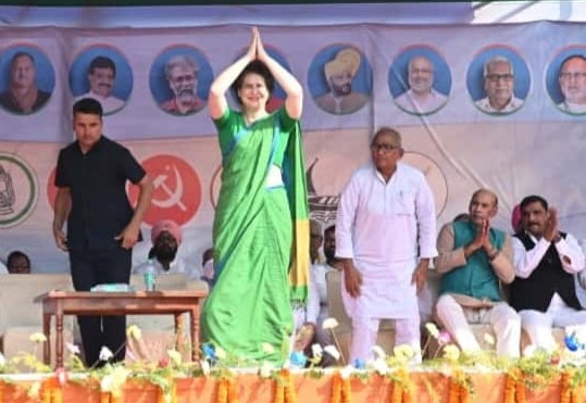 Congress leader Priyanka Gandhi Vadra hold rallies in Bihar on Saturday.