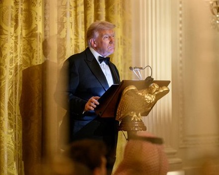 US Presdent Donald trump at a welcome ceremony for Saudi Arabia Crown Prince Mohammed bin Salman.