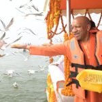 Uttar Pradesh CM Yogi Adityanath at Sangam in Prayagraj on Saturday.