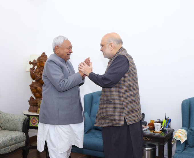 Bihar Chief Minister Nitish Kumar met Union Minister for Home Affairs Amit Shah on Monday.