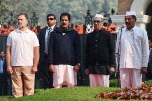 Congress leader Rahul Gandhi at party foundation function in New Delhi on Sunday