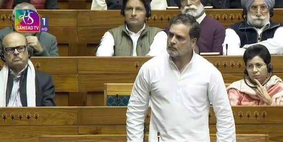 Leader of the Opposition in the Lok Sabha Rahul Gandhi speaks during debate on election reforms.