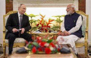 Prime Minister Narendra Modi and Russian President Narendra Modi at Hyderabad House on Friday.