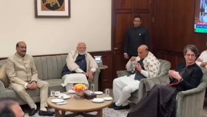 Prime Minister Narendra Modi joins for tea after adjournment of the Winter session of parliament.