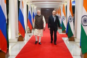 Prime Minister Narendra Modi receives Russian President Vladimir Putin at 7, Lok Kalyan Marg in New Delhi.