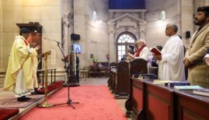 Prime Minister Narendra Modi takes part in the Christmas morning service at The Cathedral Church of the Redemption.