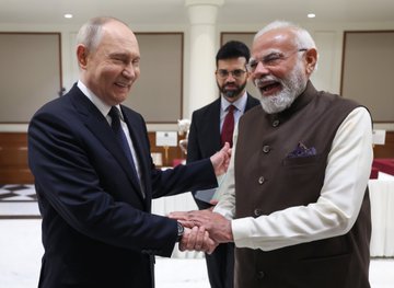 Prime Minister Narendra Modi with Russian President Vladimir Putin in New Delhi on Thursday.