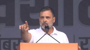 Rahul Gandhi at the Ramlila Ground in New Delhi on Sunday.