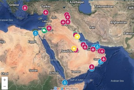 A representative image of flight positions in the Middle East.