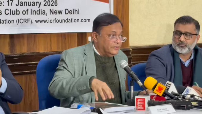 Former Bangladesh foreign minister Hasan Mahmud at Press Club of India.