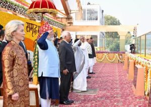 President Droupadi Murmu takes the salute at the Republic Day parade on Monday