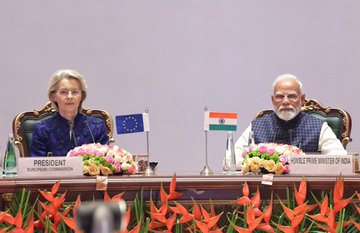 Prime Minister Narendra Modi and EU Commission President Ursula Von der Leyen in New Delhi on Tuesday.