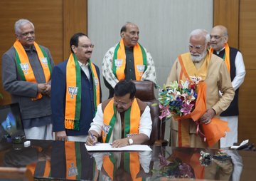 Prime Minister Narendra Modi oversees Nitin Nabin taking charge of the BJP.