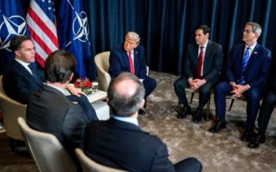 US President Donald Trump with NATO officials.