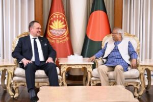 US ambassador in Bangladesh Brent T. Christensen with Chief Advisor Mohamed Yunus in Dhaka.