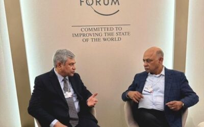 Union Minister Ashwani Vaishnaw in conversation with Arvind Krishna, CEO of IBM.