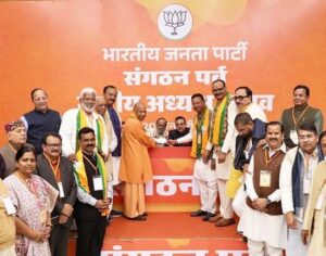 Uttar Pradesh Chief Minister Yogi Adityanath submits nomination paper for Nitin Nabin at BJP headquarters.