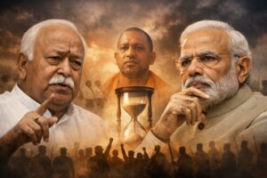 A creative image of the power play within the BJP and the RSS.