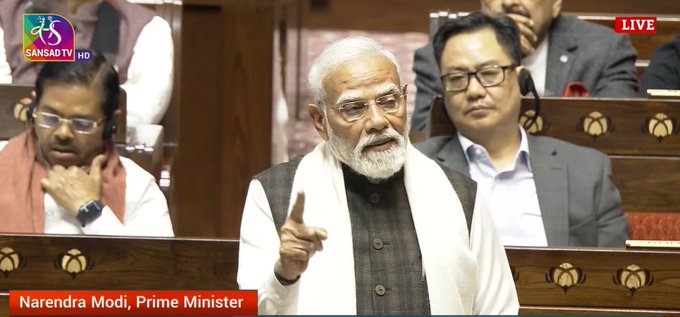 Prime Minister Narendra Modi in Rajya Sabha on Thursday.
