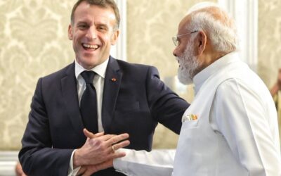 Prime Minister Narendra Modi with French President Emmanuel Macron in New Delhi.