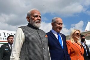 Prime Minister Narendra Modi with Israel PM Benjamin Netanyahu in Tel Aviv on Wednesday.