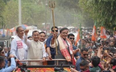 Assam CM Himanta Biswa Sarma during a roadshow.