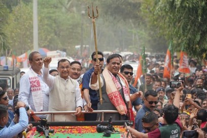 Assam CM Himanta Biswa Sarma during a roadshow.