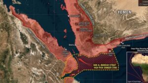 Bab el-Mandeb and Houthi's controlled region.