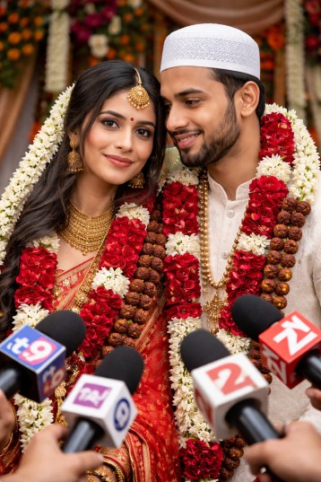 A representative image of an interfaith marriage and public scrutiny.