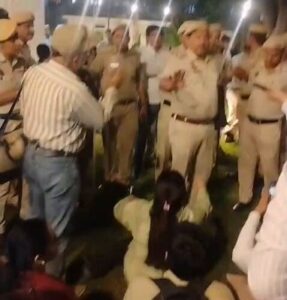Delhi police seal the office of UNI in New Delhi.