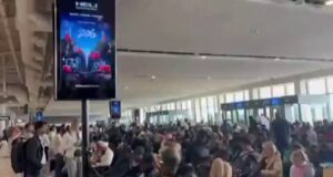 Dubai airport amid several passengers stranded.