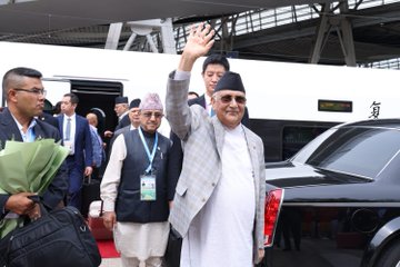 Former Nepal PM KP Sharma Oli during his China visit.