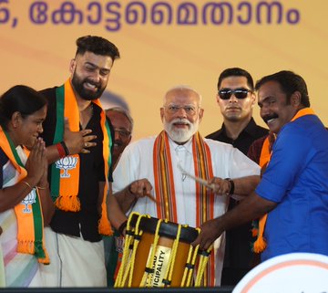 PM Narendra Modi at a public rally in Palakkad in Kerala on Sunday.