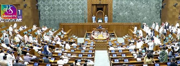 Parliament on Monday witnessed Opposition uproar (Image Sansad TV)