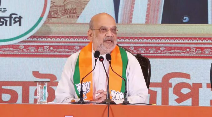 BJP leader Ami Shah releases party manifesto in Kolkata on Friday.