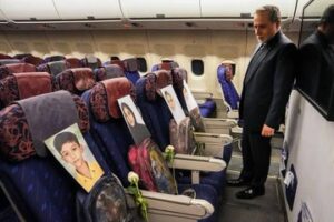 Iran's Parliament Speaker Ghalibaf arrived in Islamabad carrying the faces of 168 dead children in his social media post.